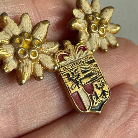 Vintage Liechtenstein Edelweiss Crest Enamel Travel Pin