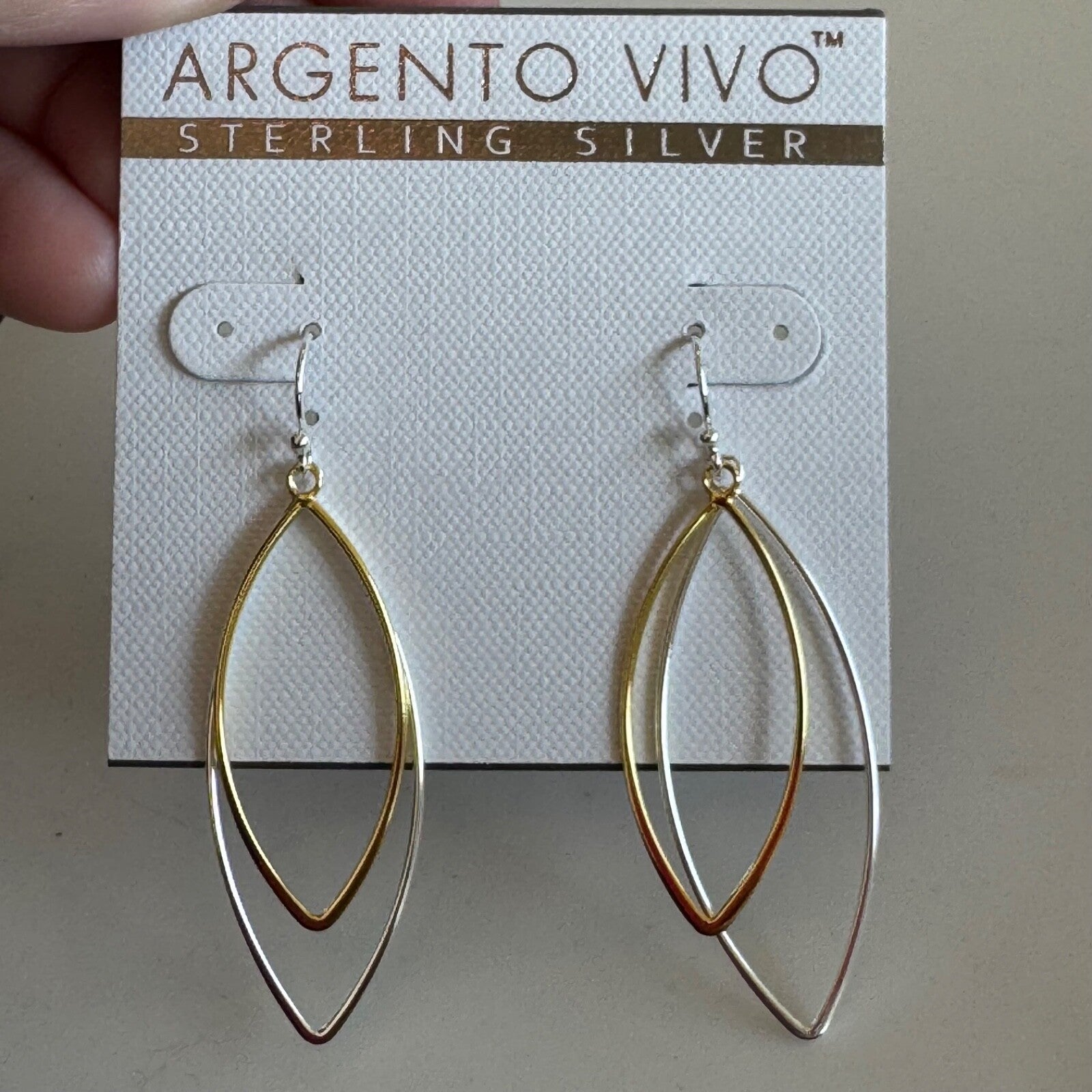 Argento Vivo Sterling Silver Mixed Metal Dangle Earrings New On Card Pierced