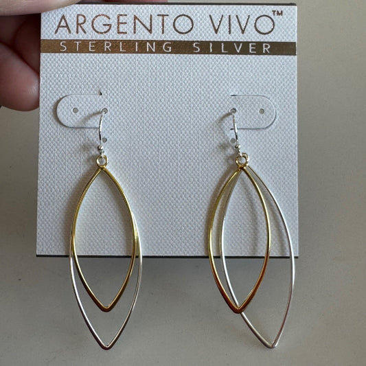 Argento Vivo Sterling Silver Mixed Metal Dangle Earrings New On Card Pierced