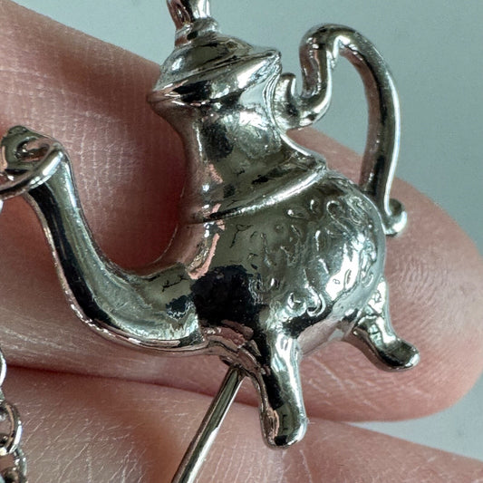 Vintage Avon Teapot and Tea Cup Stick Brooch PIN Silver Tone 2"