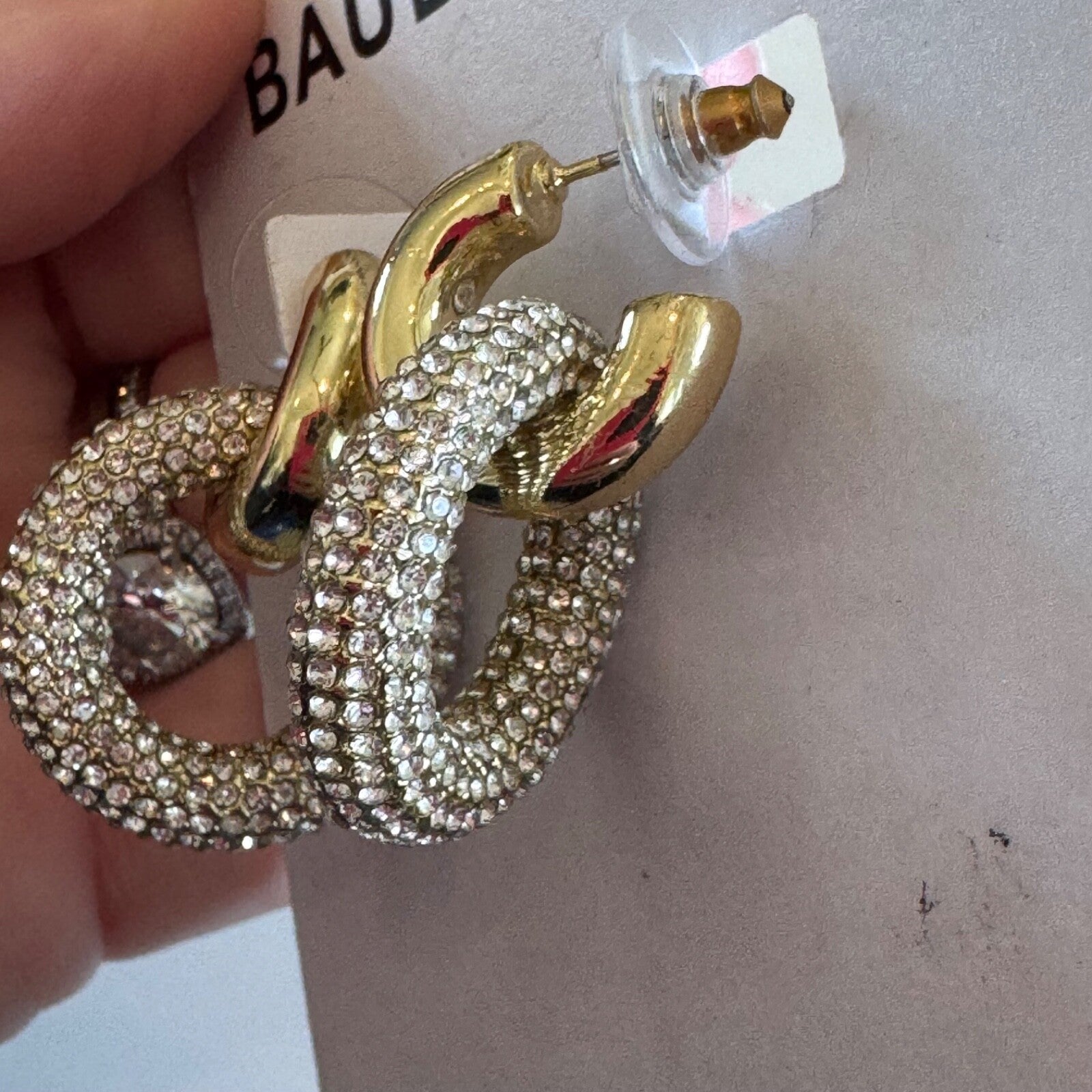 Bauble Bar Heather Hoop Gold Tone Earrings With Crystal Circle New On Card