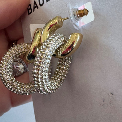 Bauble Bar Heather Hoop Gold Tone Earrings With Crystal Circle New On Card