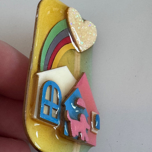 Vintage House Pins by Lucinda DOG RAINBOW Sparkle Heart Brooch Lapel Pin