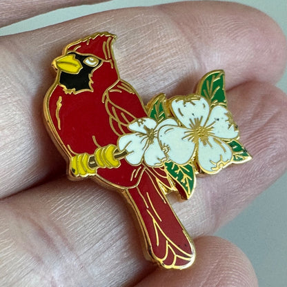 Virginia North Carolina Stat e Flower Bird Cardinal and Dogwood Lapel Pin