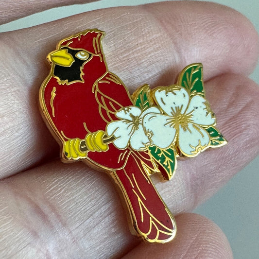 Virginia North Carolina Stat e Flower Bird Cardinal and Dogwood Lapel Pin