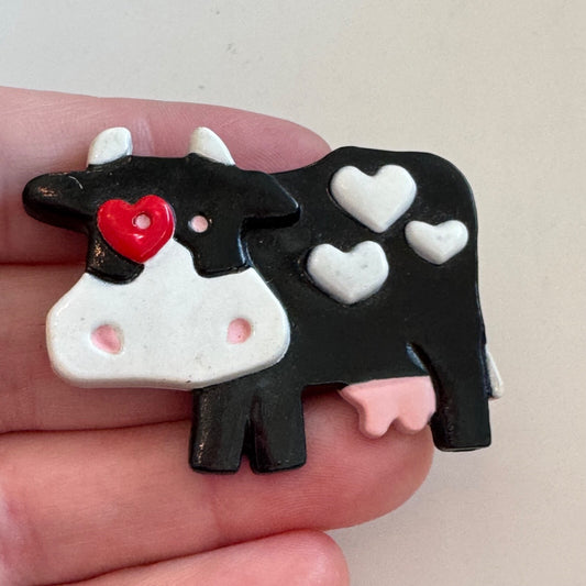 Vintage 1989 Hallmark Cards Valentines Holstein Cow Brooch Pin