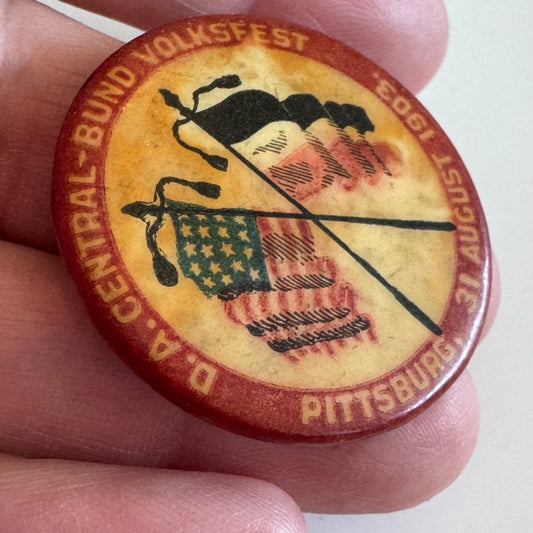 Antique 1903 D.A. Central-Bund Volksfest Pittsburg Pennsylvania Flag German Pin