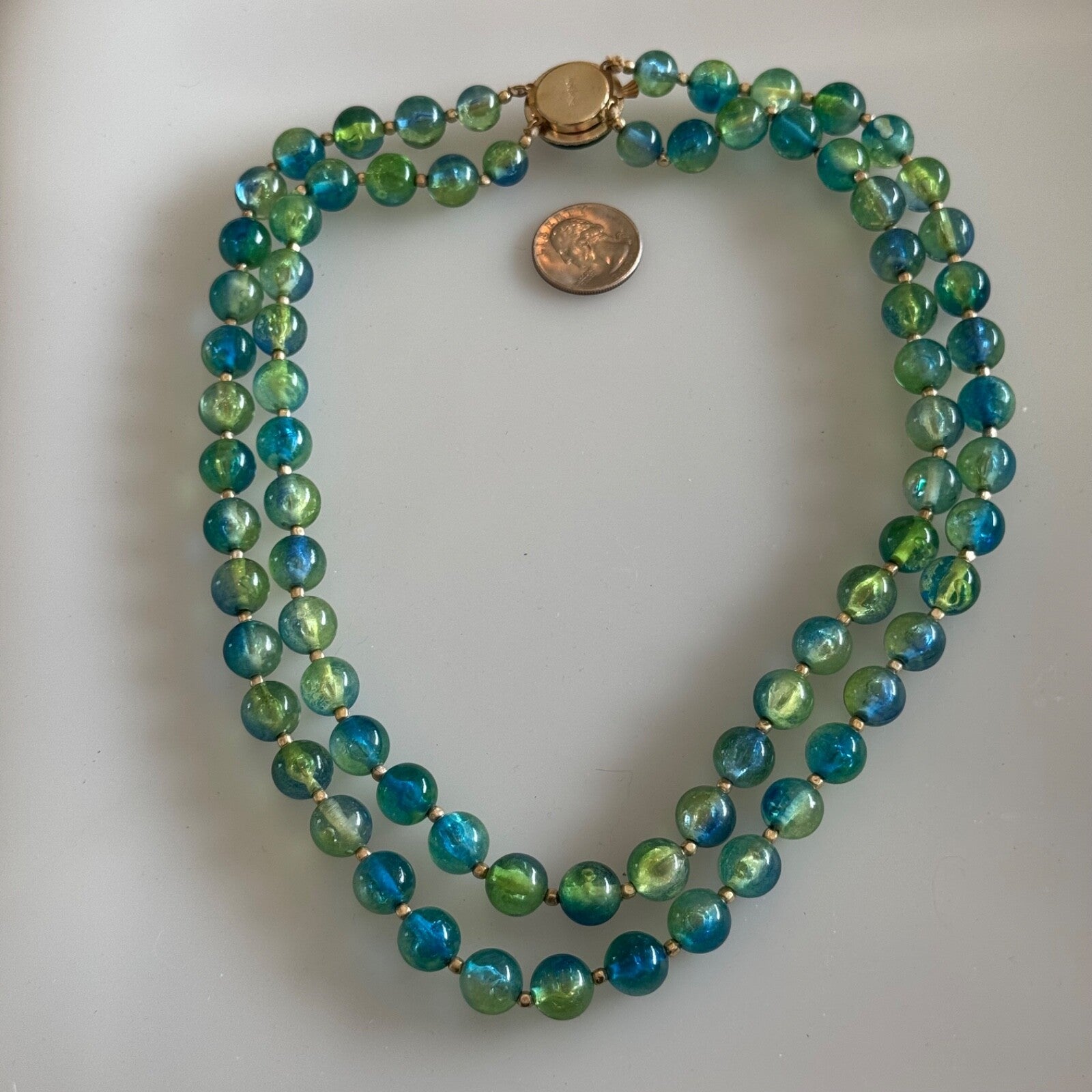 Vintage Hong Kong Two Strand Blue Green Ombre Necklace