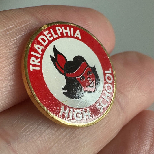 Vintage Triadelphia High School Red & White Mascot Lapel Pin Wheeling WV