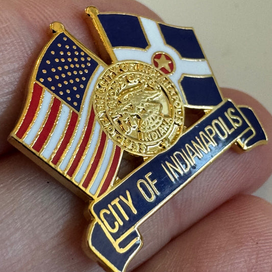 Vintage City of Indianapolis Flag Crest Lapel Hat Pin Indiana Travel Souvenir