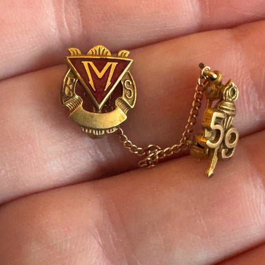 1959 M. Episcopal School Lapel Pin M.E.S. E.S. Graduation