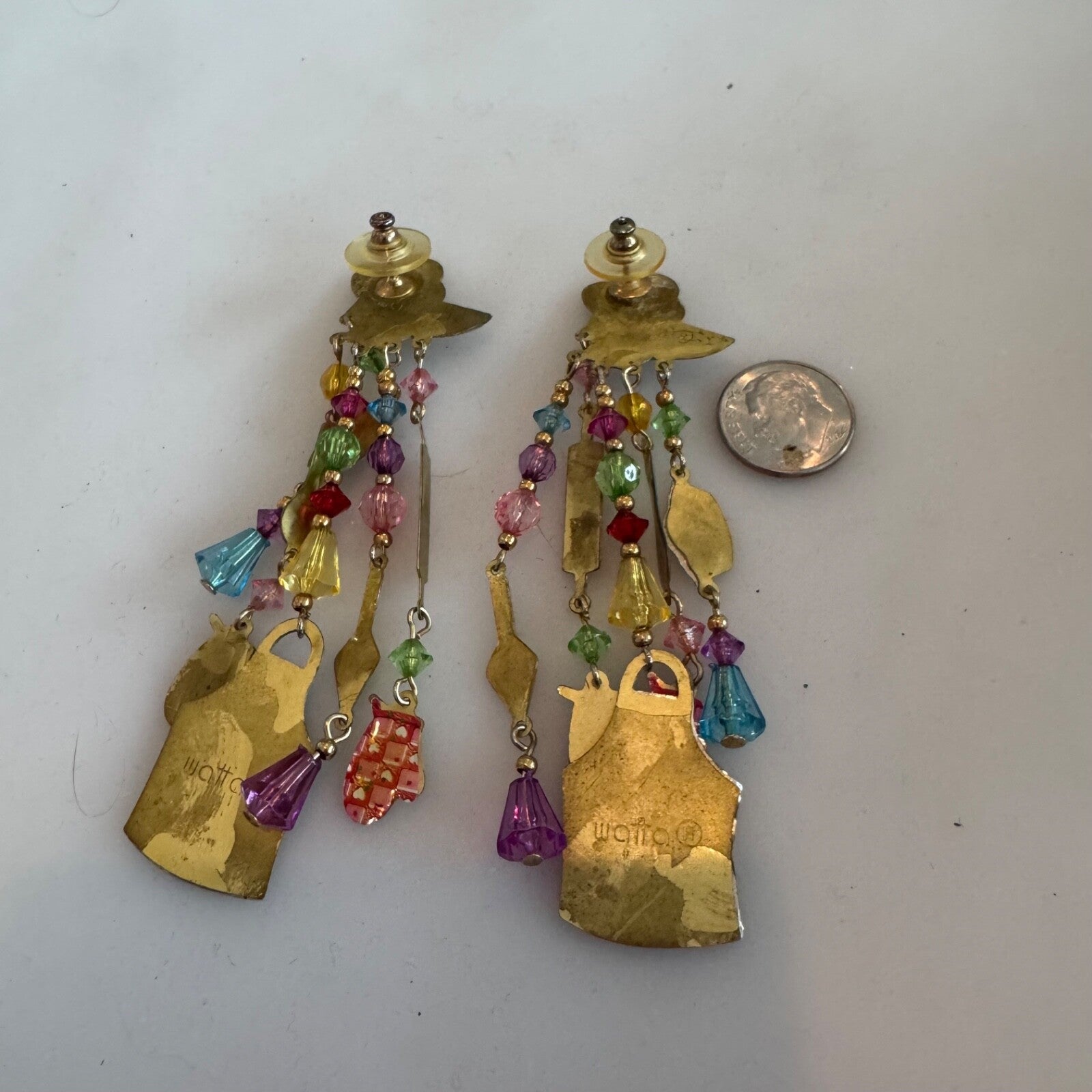 Vintage Watta Baking Themed Dangle Earrings Apron Rolling Pin Whisk Mixing Bowl