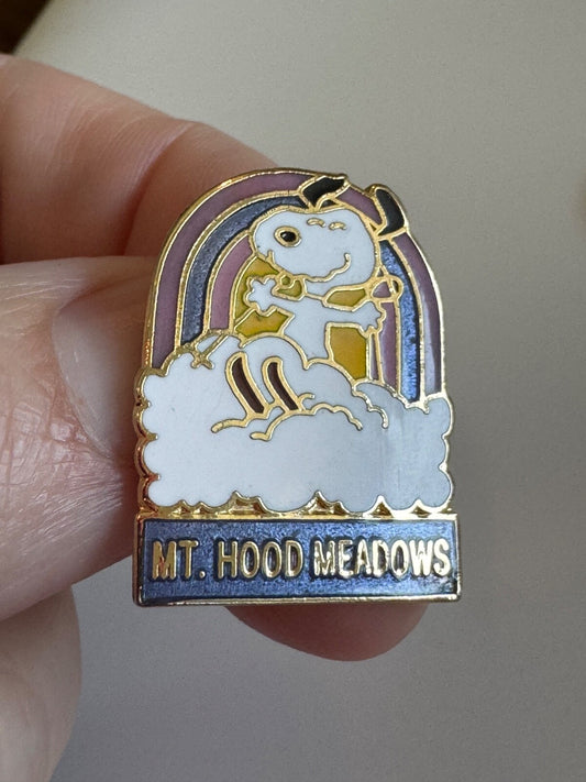 Vintage Snoopy Mt Hood Meadows in a Cloud Cloisonne Lapel Pin 1958