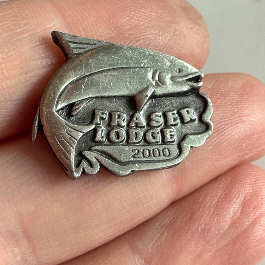 Vintage 2000 Fraser River Lodge Pewter Lapel Pin Fish Vancouver British Columbia