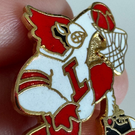 Vtg University of Louisville Cardinals Basketball Enamel Lapel Pin Bird Louie