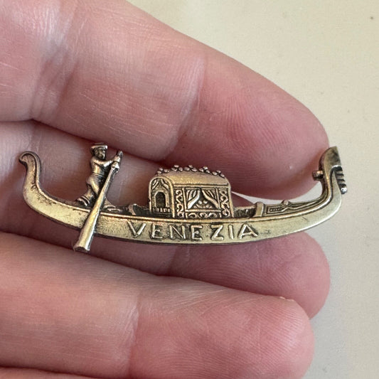 VINTAGE VENEZIA VENICE ITALY GONDOLA BOAT 800 SILVER BROOCH PIN