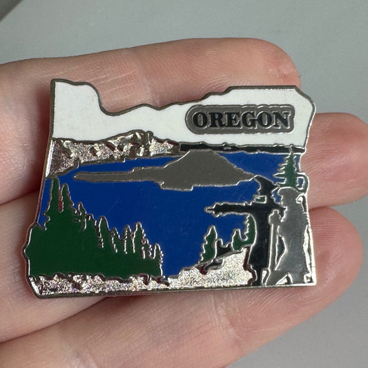 Oregon State Pin – Crater Lake and Explorer Silhouette Design