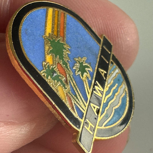 Amazing Vintage Hawaii Lapel Pin Rainbow Palm Tree Ocean Souvenir Tourist 1980s