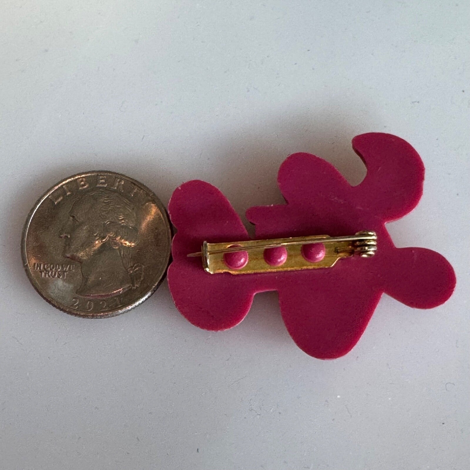 Vintage Love Heart Script Brooch Pin Plastic Red Pink 