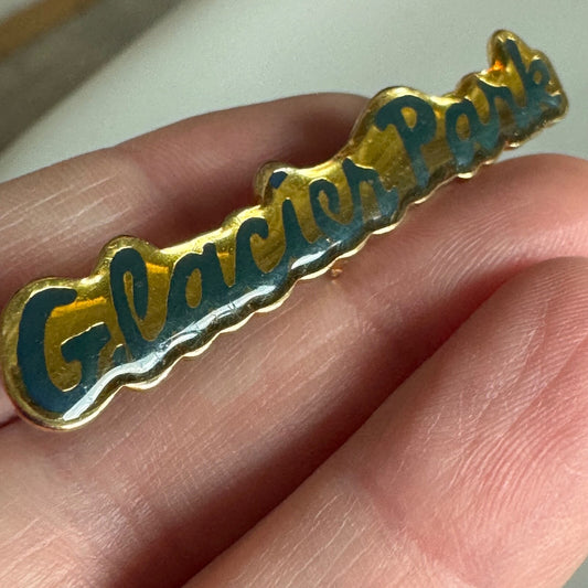 Vintage Glacier Park Script Enamel Souvenir Pin Gold Tone Montana National