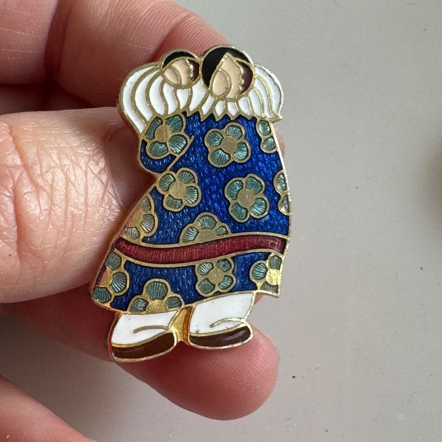 Vintage Barbara Lavalee Cloisonne Brooch Pin Floral Dress