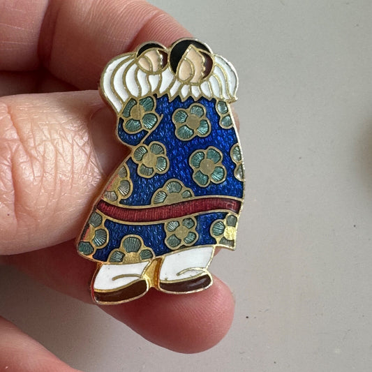 Vintage Barbara Lavalee Cloisonne Brooch Pin Floral Dress
