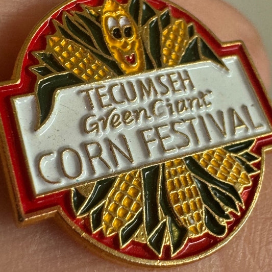 Vintage Tecumseh GreenGiant Corn Festival Green Giant Enamel Lapel Pin RARE