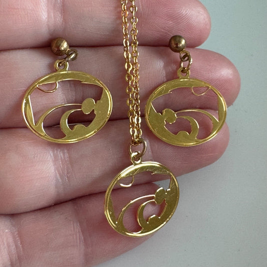 Vintage Kansas State University Necklace and Earrings Gold Tone Set Wildcats