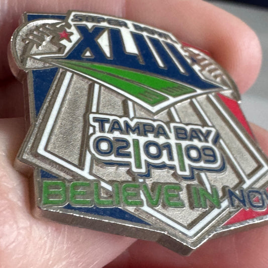 2009 Super Bowl XLIII Tampa Bay Believe in Now Lapel Pin NFL Pittsburgh Steelers
