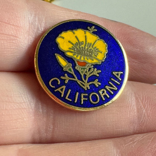Vintage California Yellow Poppy Enamel Souvenir Tourist Lapel Pin State Flower