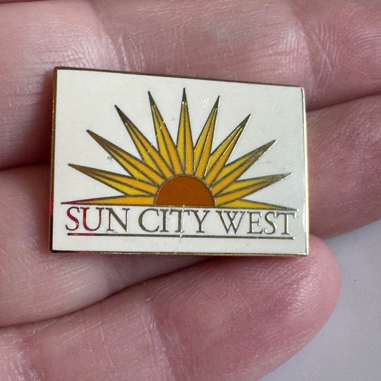 Vintage Sun City West Souvenir Tourist Lapel Pin Arizona Logo