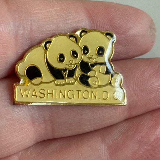 Vintage Washington DC Baby Panda Bears Enamel Souvenir Pin – National Zoo Style