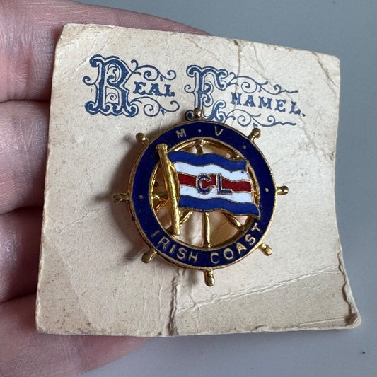 Vintage M.V. Irish Coast CL Ship Lapel Pin On Original Card Coast Line