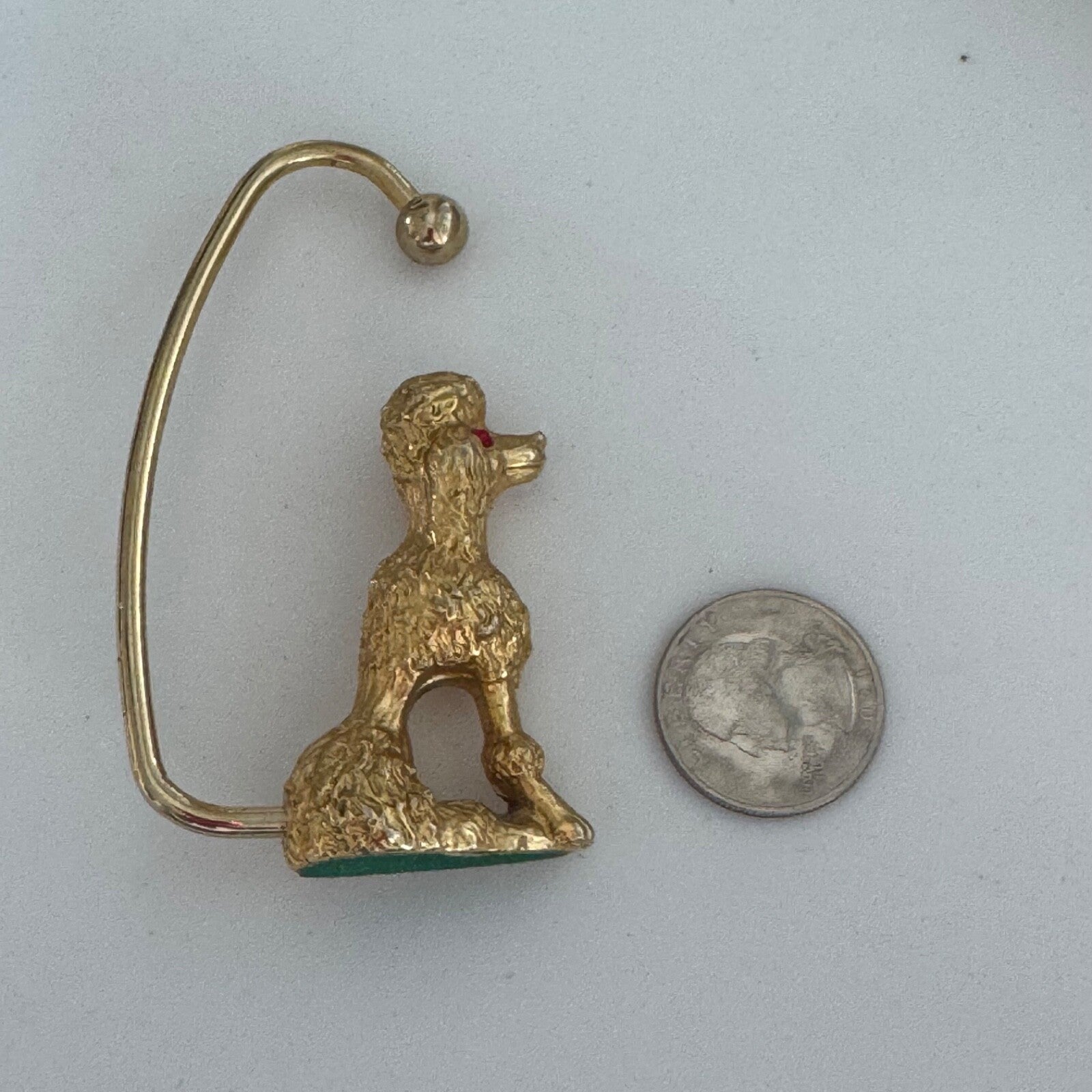 Vintage Gold Tone Poodle Jeweled Eyes Bag Hanger Holder Purse Hook