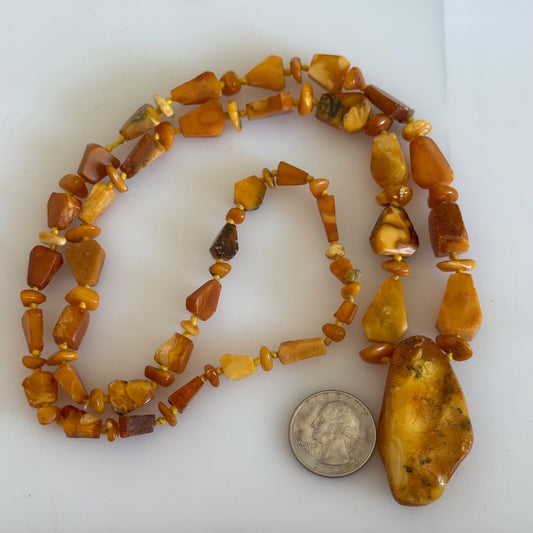 Vintage 25" Hand Knotted Amber Necklace 34g Cognac Butterscotch Egg Yolk