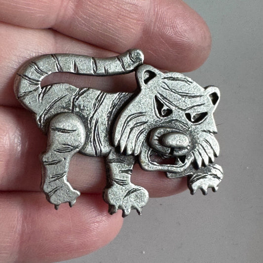 Vintage Pewter Tiger Brooch Pin