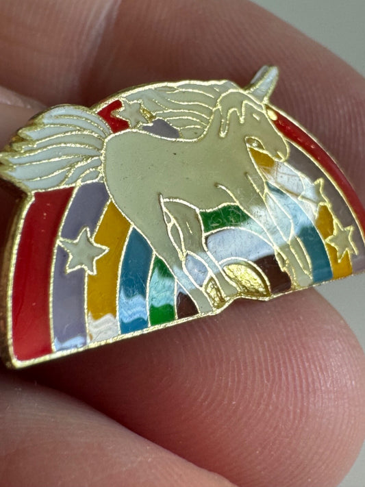 Vintage Unicorn Rainbow Stars Lapel Pin 1970s 1980s