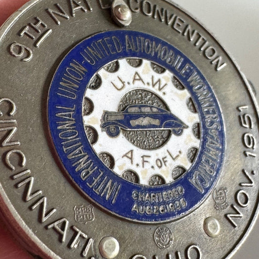 Vintage 1951 UAW 9th National Convention Pocket Knife Pendant Medal Union RARE