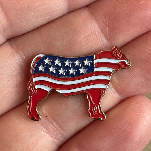 American Flag Beef Cattle Enamel Lapel Pin