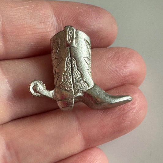 Vintage Silver Tone Cowboy Boot with Spur Lapel Pin 