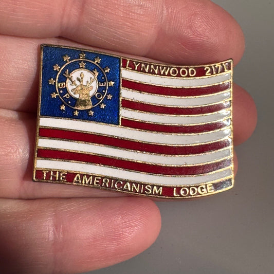 Vintage Lynnwood 2171 BPOE The Americanism Lodge US Flag Lapel Pin 
