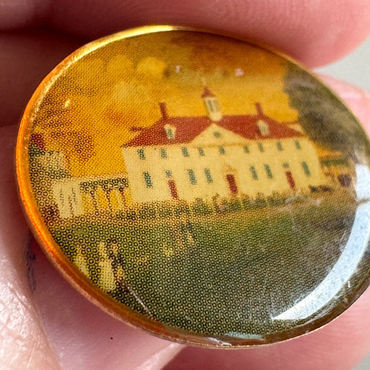 Vintage A View of Mount Vernon Painting Lapel Pin Mt George Washington