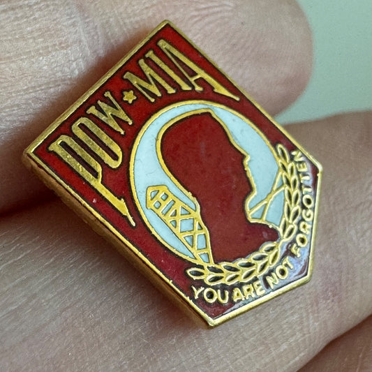 POW MIA You Are Not Forgotten Military Support Pin Red Enamel