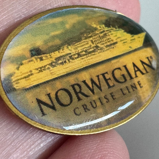 Vintage Norwegian Cruise Line Ship Souvenir Photo Realism Lapel Pin RARE