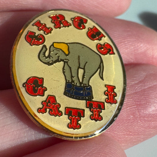 Vintage Circus Gatti Lapel Pin Elephant 3-Ring Circus Font