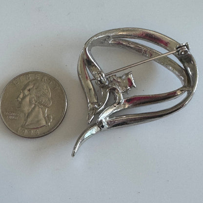 Fabulous Silver Toned Blue Enamel Crystal Statement Swirl Brooch Pin