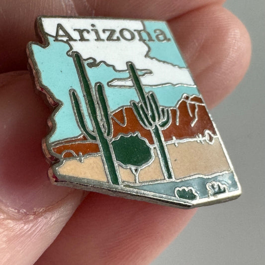 Vintage Arizona AZ State Shaped Saguaro Cactus Souvenir Lapel Pin