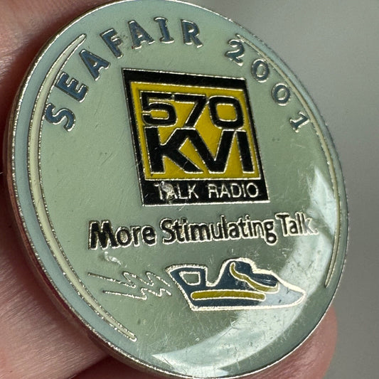 Vintage Seattle Seafair 2001 570 KVI Talk Radio More Stimulating Talk Lapel Pin