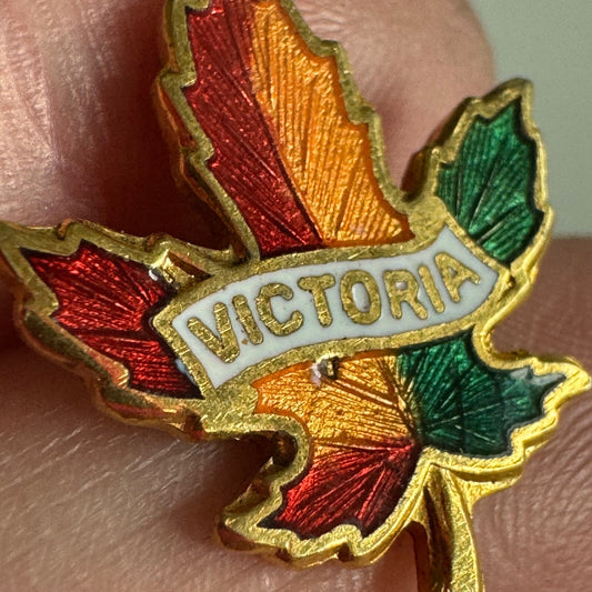 Vintage Victoria British Columbia Maple Leaf Cloisonne Lapel Pin Brooch