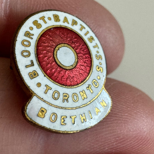 Vintage Bloor St Baptist S.S. Toronto Boethian Cloisonne Lapel Pin 